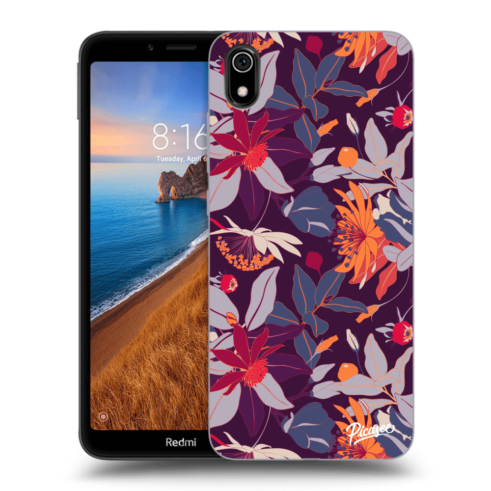 Xiaomi Redmi 7A Hülle - Transparentes Silikon - Purple Leaf