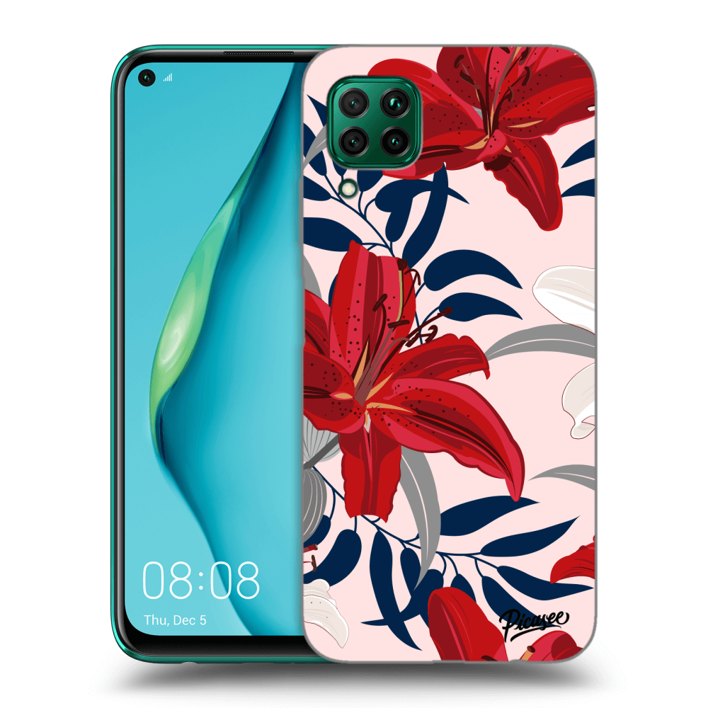 Huawei P40 Lite Hülle - Transparentes Silikon - Red Lily