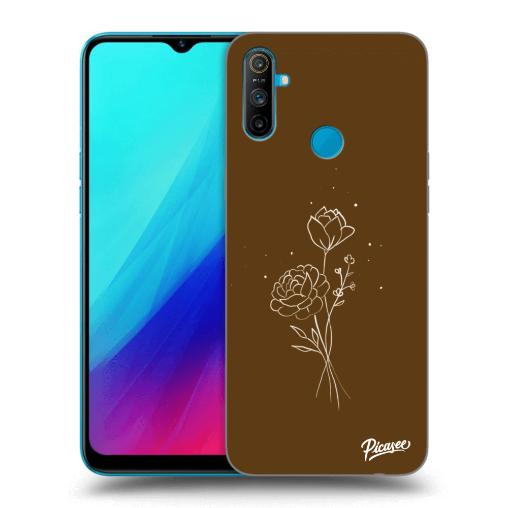 Realme C3 Hülle - Schwarzes Silikon - Brown Flowers