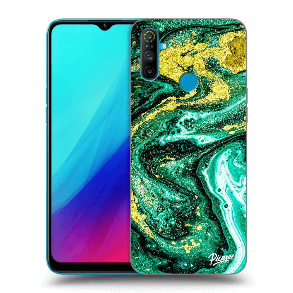 Realme C3 Hülle - Schwarzes Silikon - Green Gold