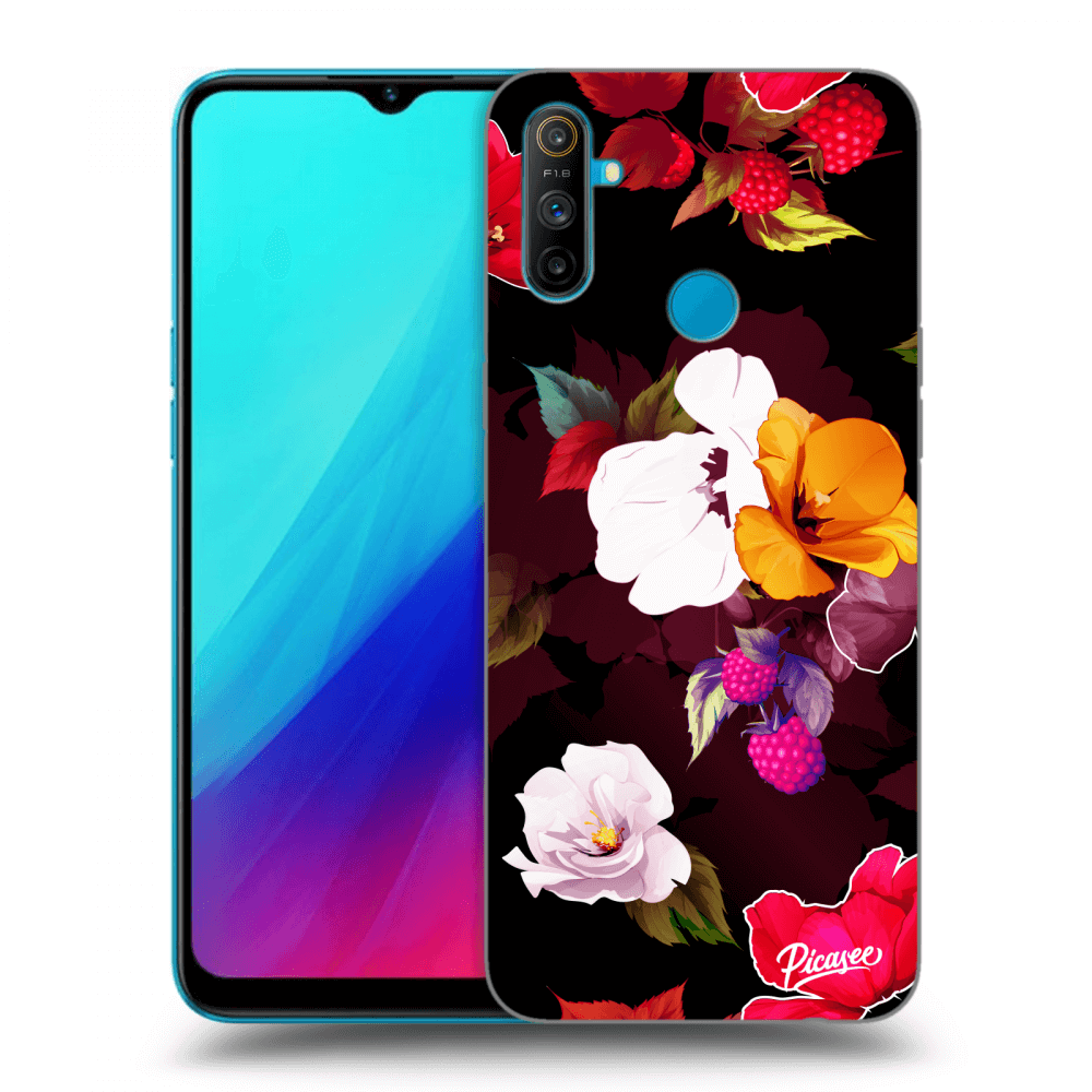 Realme C3 Hülle - Schwarzes Silikon - Flowers And Berries