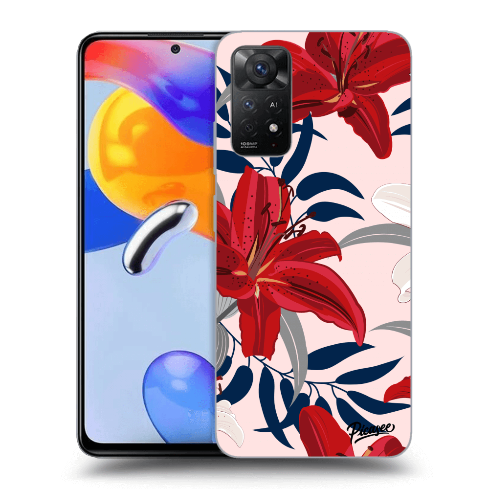 Xiaomi Redmi Note 11 Pro 5G Hülle - Transparentes Silikon - Red Lily