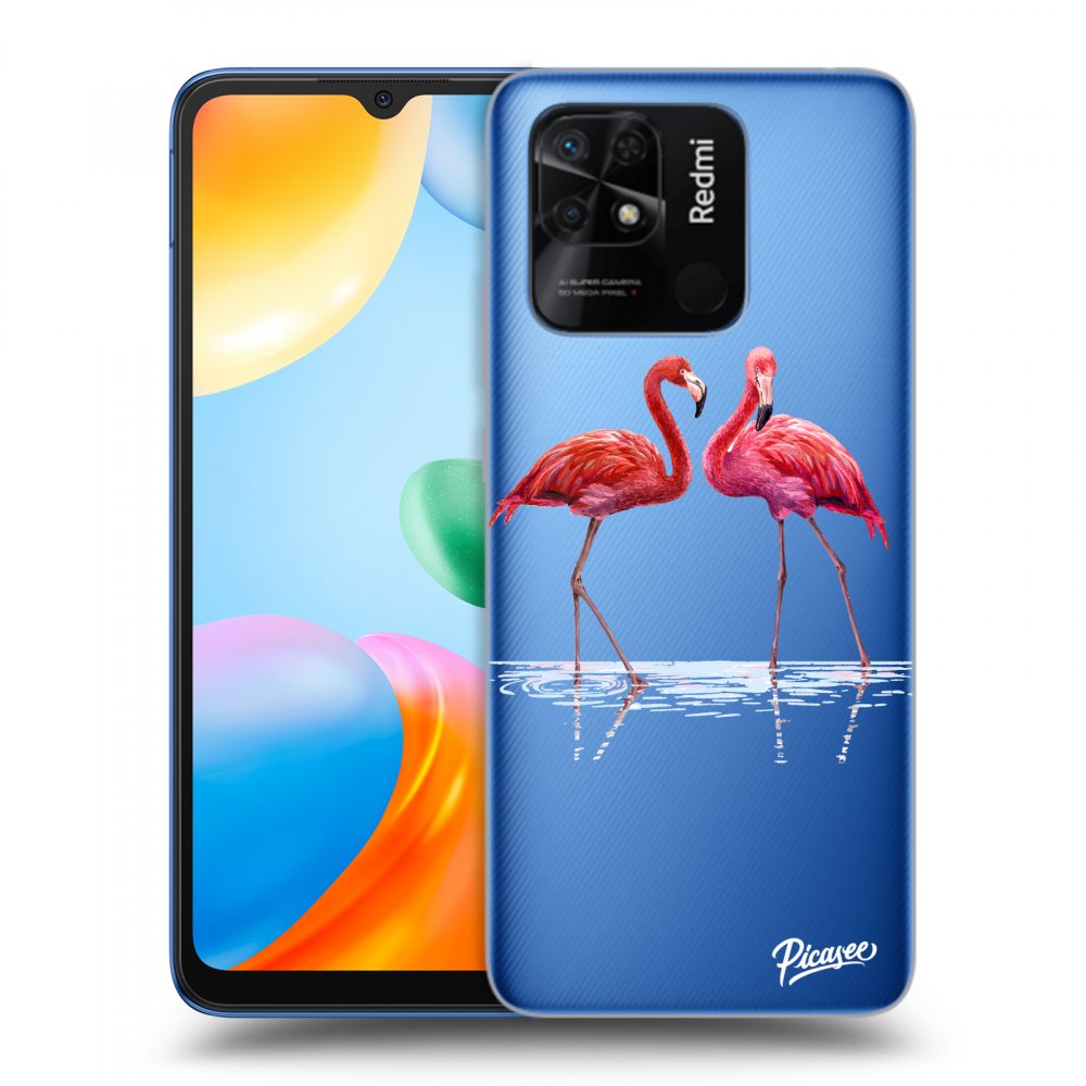 Xiaomi Redmi 10C Hülle - Transparentes Silikon - Flamingos Zu Zweit