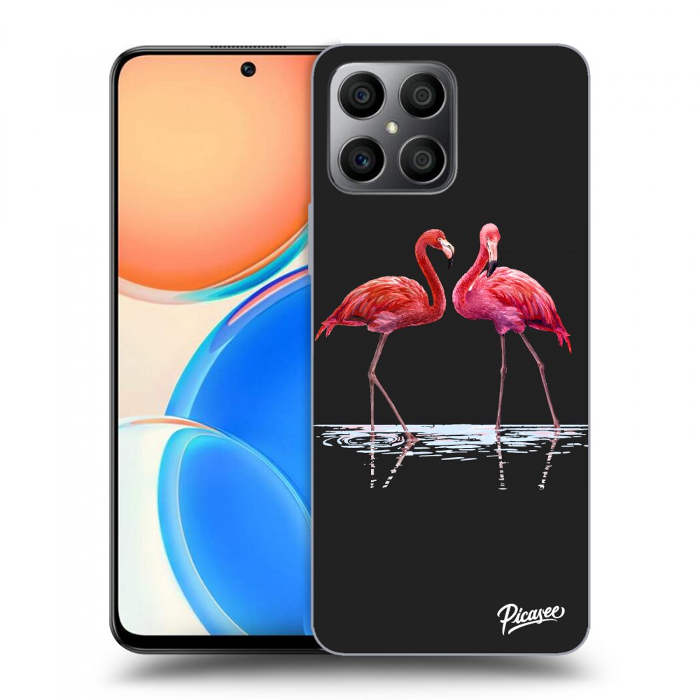 Honor X8 4G Hülle - Schwarzes Silikon - Flamingos Zu Zweit