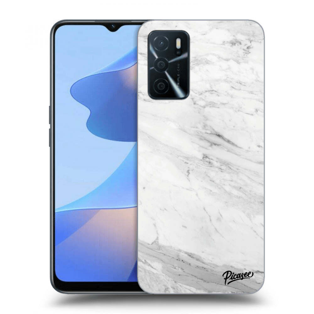 OPPO A16s Hülle - Schwarzes Silikon - White Marble