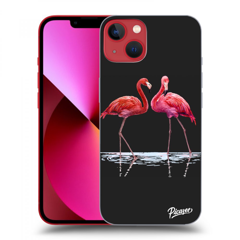 Apple IPhone 14 Plus Hülle - Schwarzes Silikon - Flamingos Zu Zweit