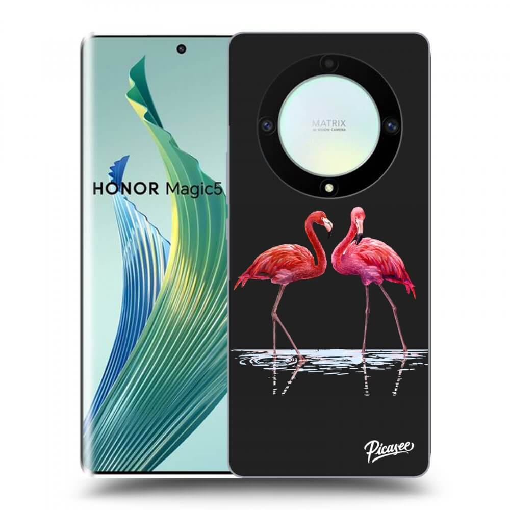 Honor Magic5 Lite 5G Hülle - Schwarzes Silikon - Flamingos Zu Zweit