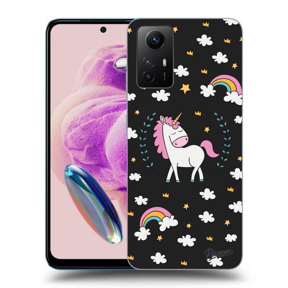 Xiaomi Redmi Note 12S Hülle - Schwarzes Silikon - Einhorn Sternenhimmel