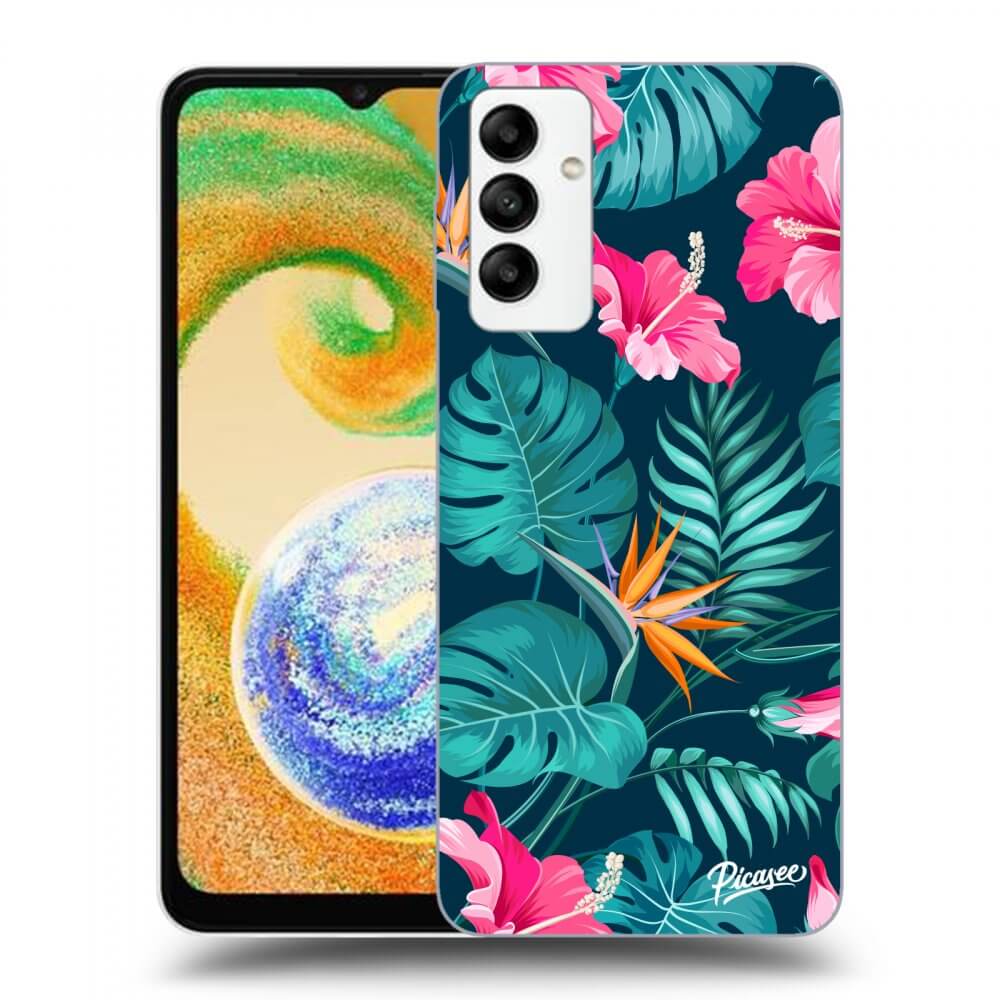 Samsung Galaxy A04s A047F Hülle - Transparentes Silikon - Pink Monstera