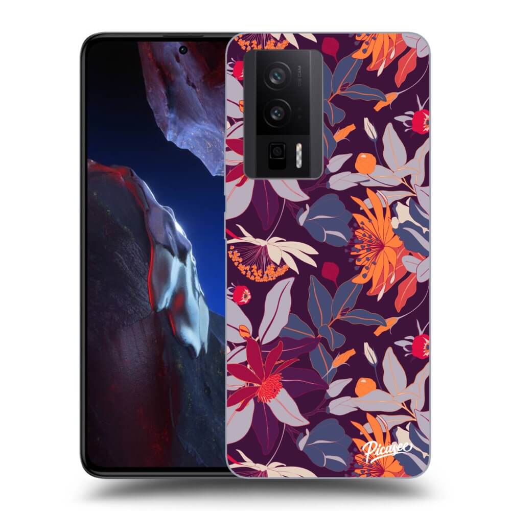 Xiaomi Poco F5 Pro 5G Hülle - Transparentes Silikon - Purple Leaf