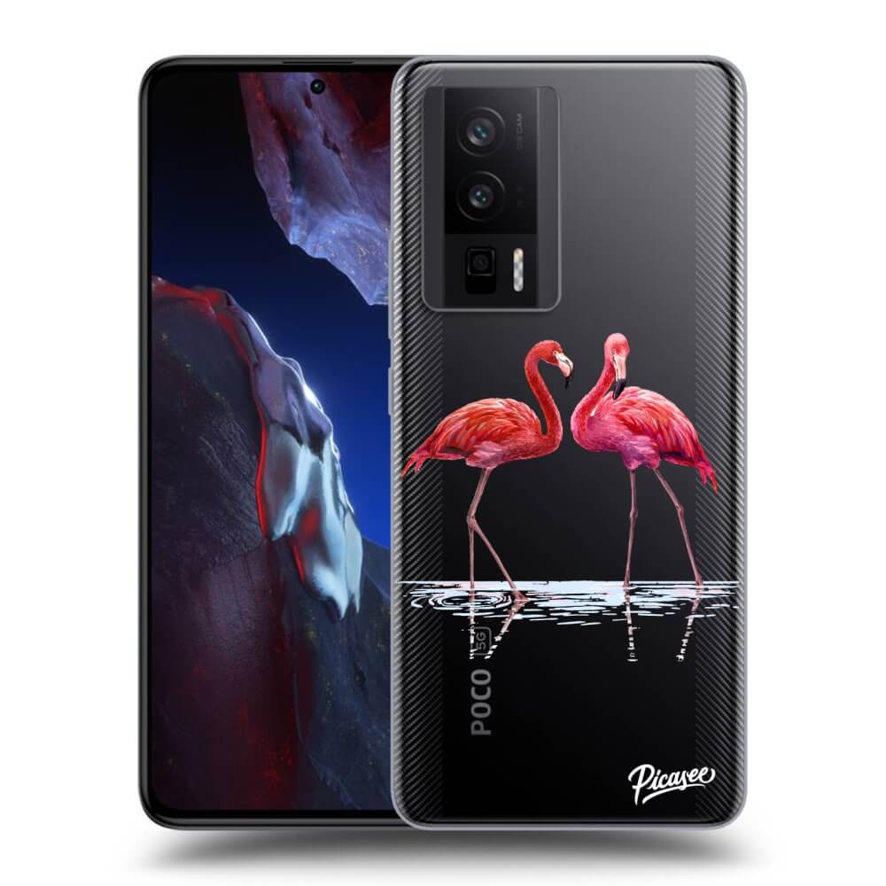 Xiaomi Poco F5 Pro 5G Hülle - Transparentes Silikon - Flamingos Zu Zweit