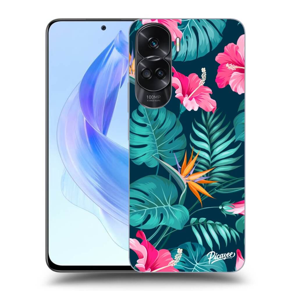 Honor 90 Lite 5G Hülle - Transparentes Silikon - Pink Monstera