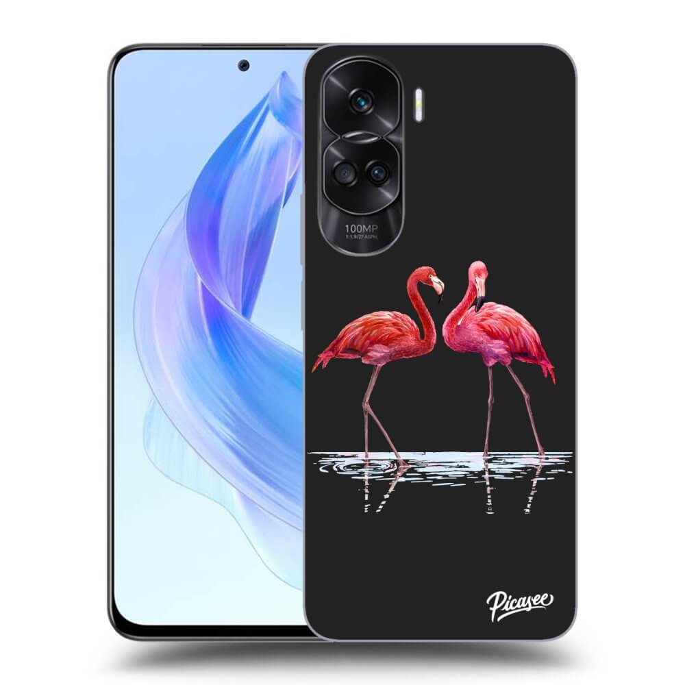 Honor 90 Lite 5G Hülle - Schwarzes Silikon - Flamingos Zu Zweit