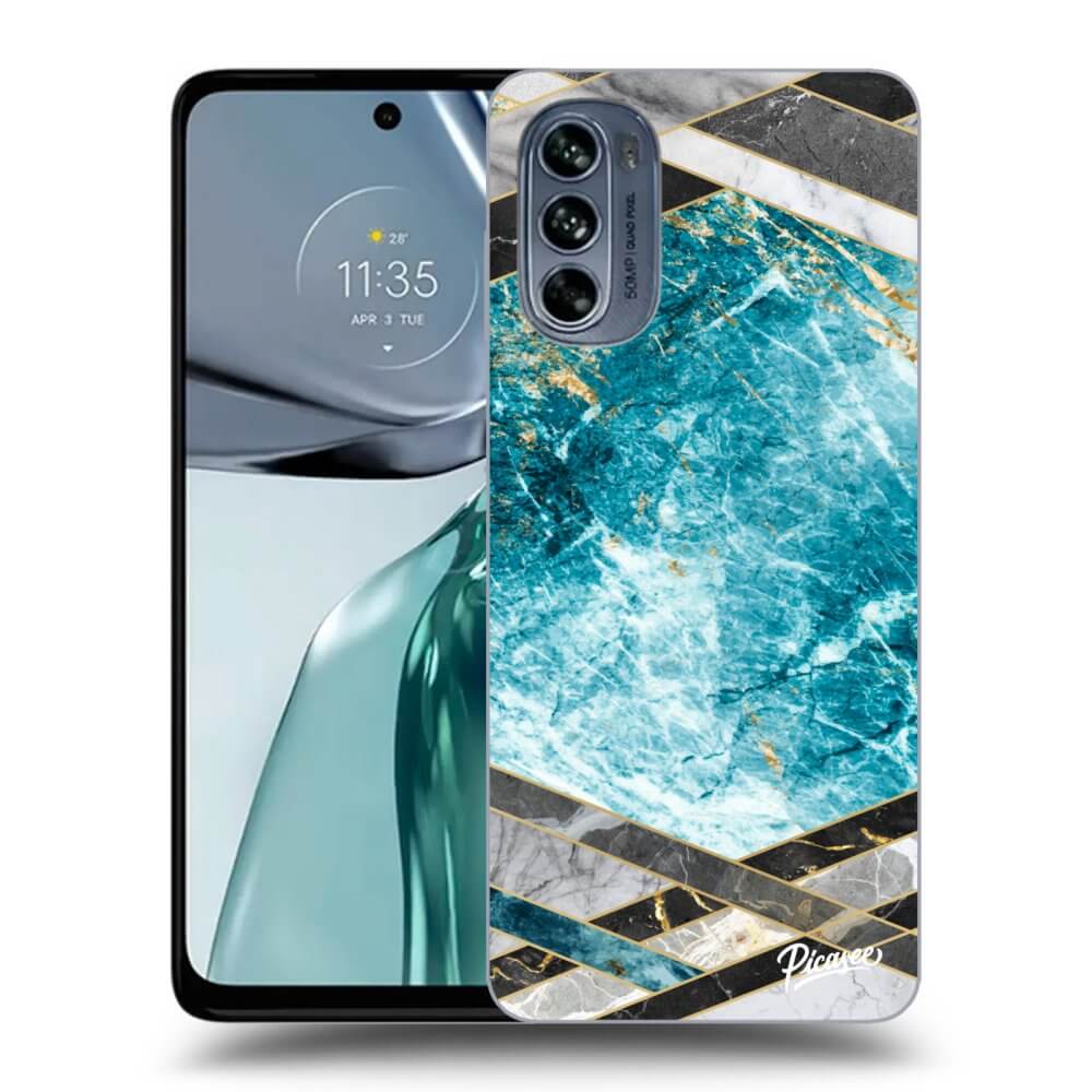 Motorola Moto G62 Hülle - Schwarzes Silikon - Blue Geometry