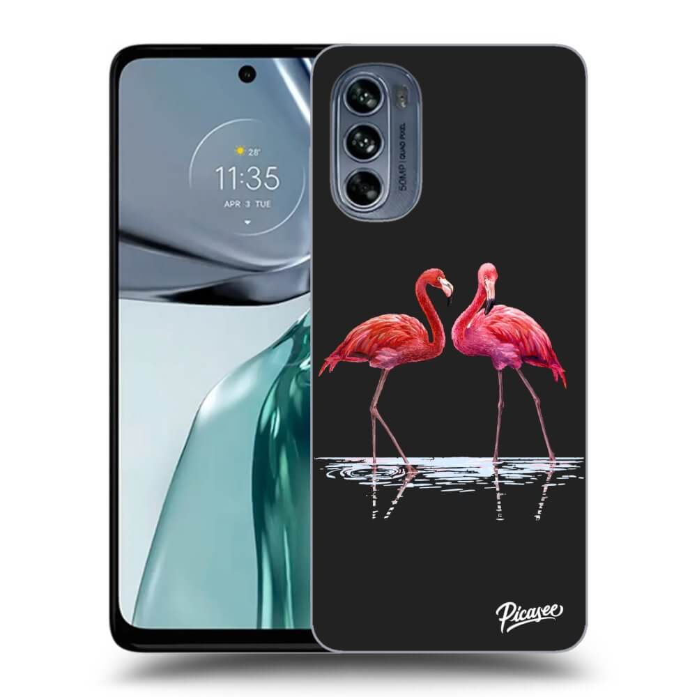 Motorola Moto G62 Hülle - Schwarzes Silikon - Flamingos Zu Zweit