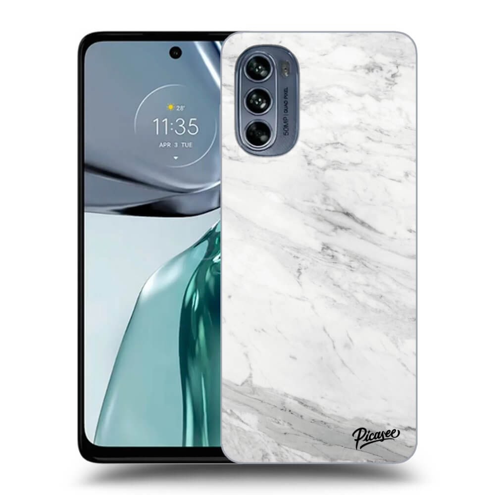 Motorola Moto G62 Hülle - Schwarzes Silikon - White Marble