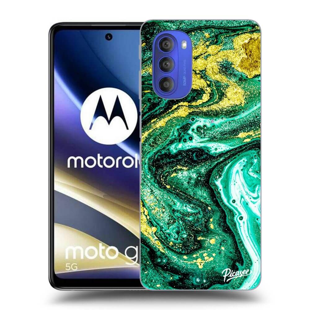 Motorola Moto G51 Hülle - Schwarzes Silikon - Green Gold