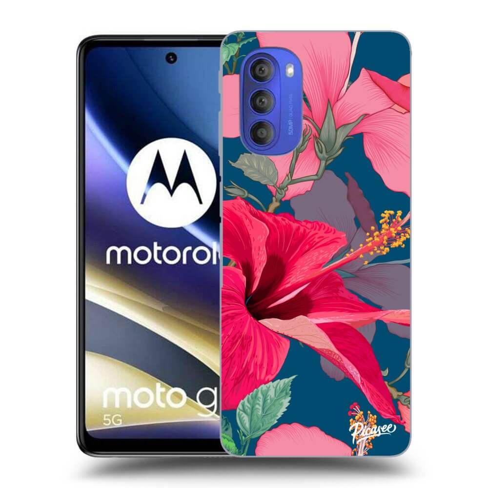 Motorola Moto G51 Hülle - Schwarzes Silikon - Hibiscus