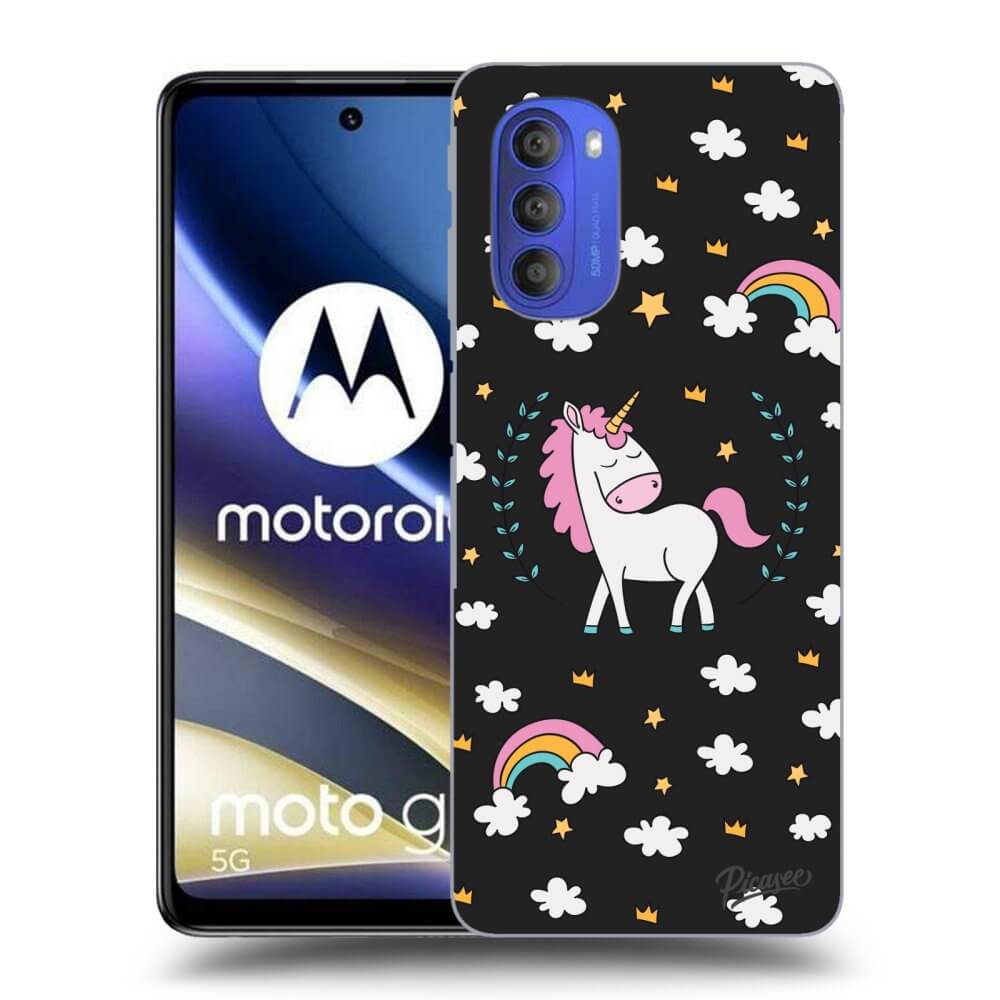 Motorola Moto G51 Hülle - Schwarzes Silikon - Einhorn Sternenhimmel