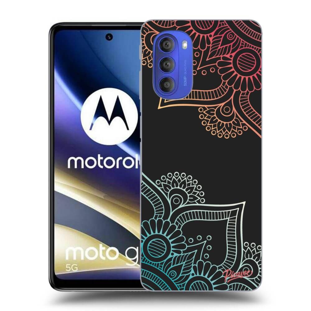 Motorola Moto G51 Hülle - Schwarzes Silikon - Blumenmuster