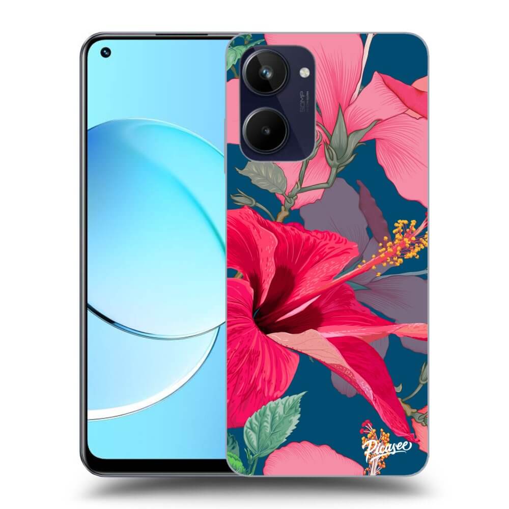 Realme 10 4G Hülle - Schwarzes Silikon - Hibiscus