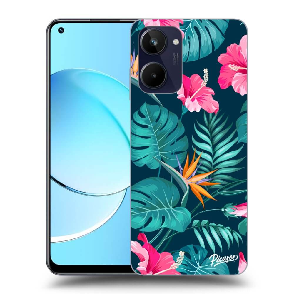 Realme 10 4G Hülle - Schwarzes Silikon - Pink Monstera