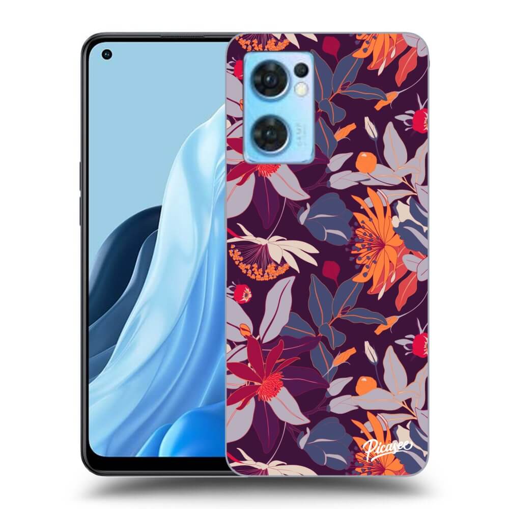 OPPO Reno 7 5G Hülle - Schwarzes Silikon - Purple Leaf