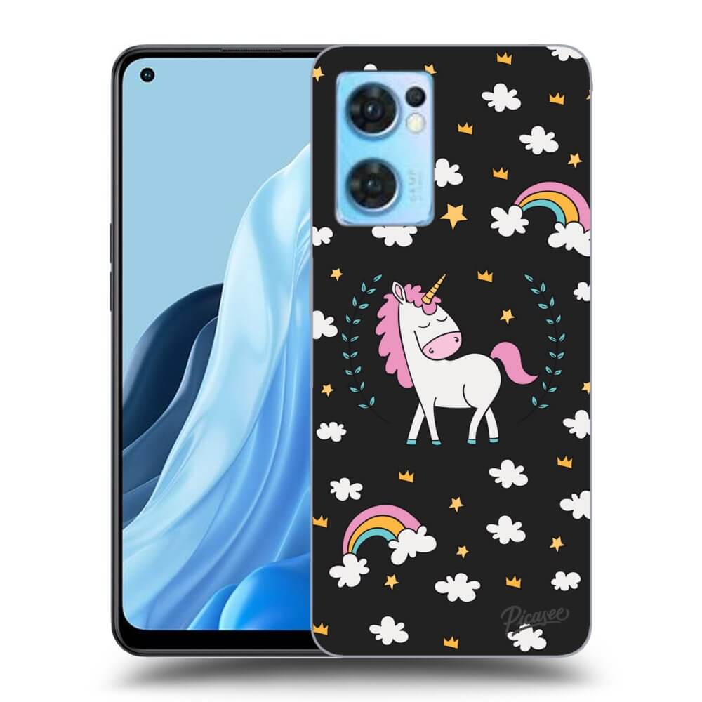 OPPO Reno 7 5G Hülle - Schwarzes Silikon - Einhorn Sternenhimmel