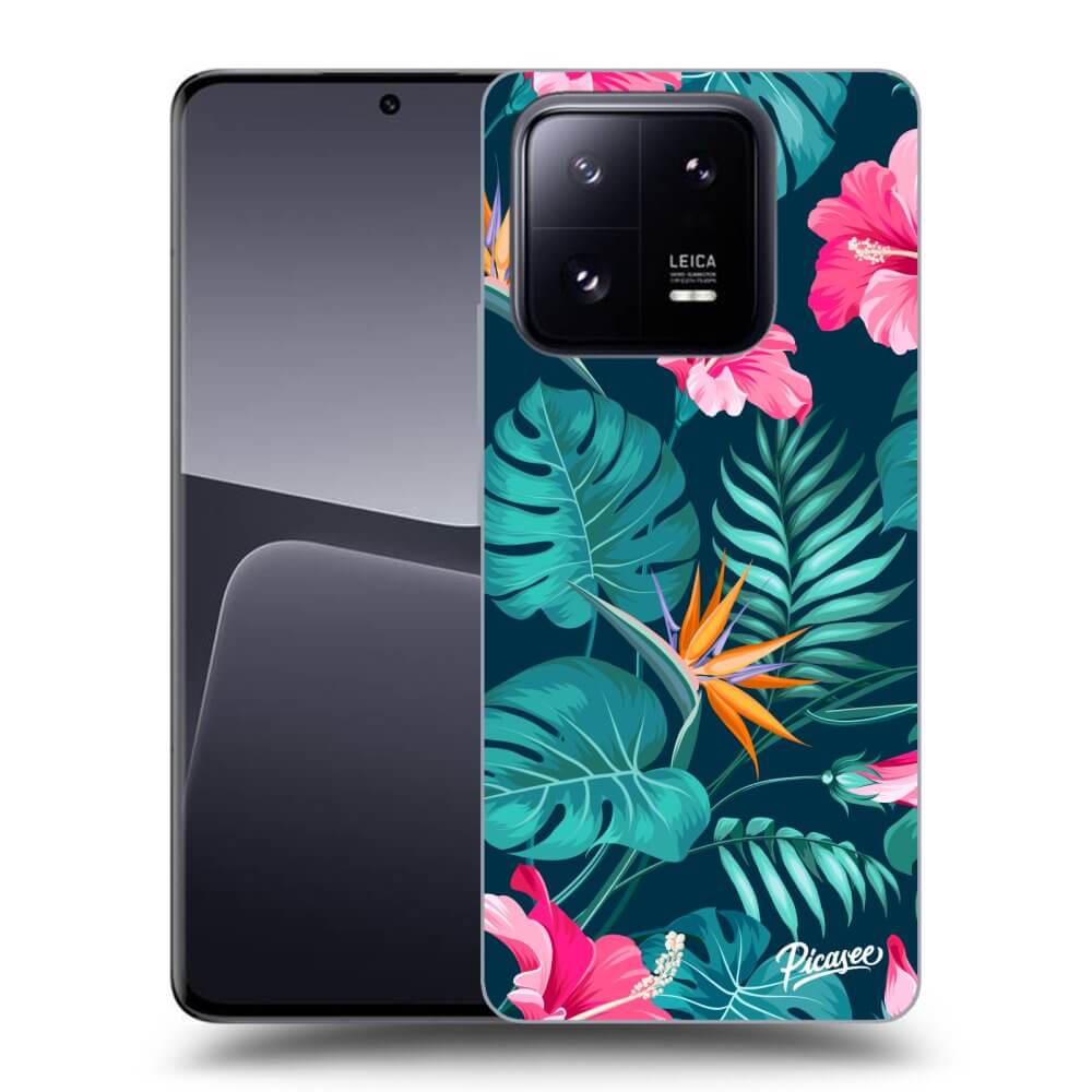 Xiaomi 14 Pro Hülle - Schwarzes Silikon - Pink Monstera