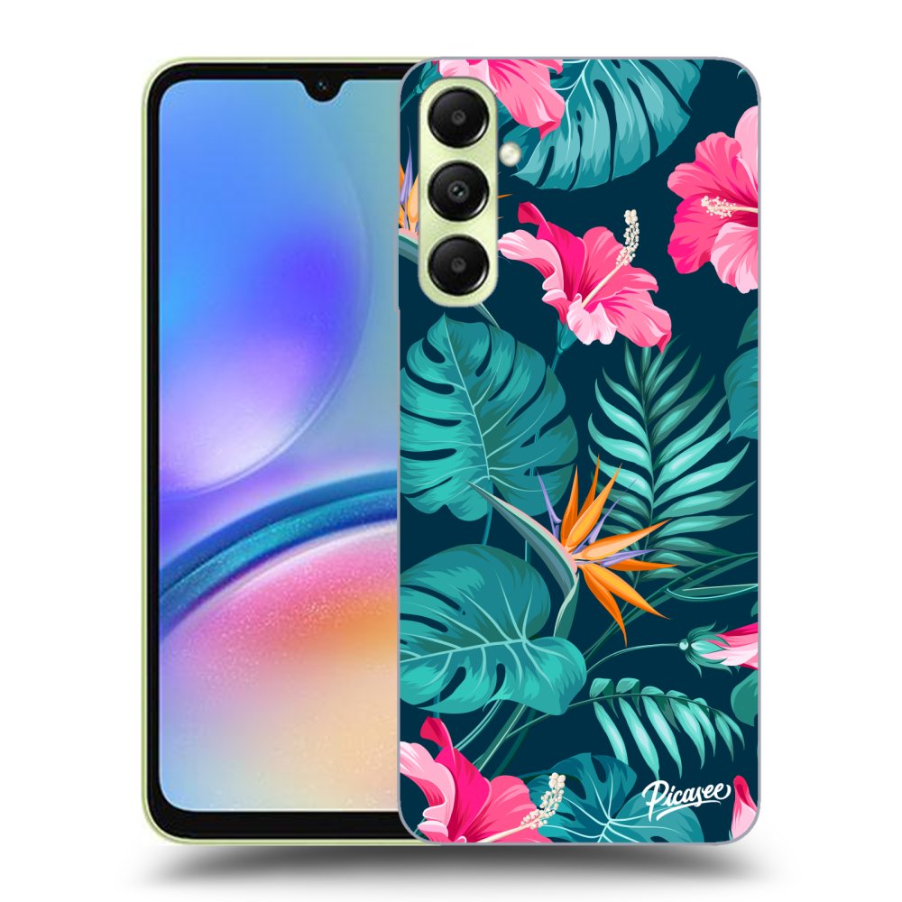 Samsung Galaxy A05s A057G Hülle - Transparentes Silikon - Pink Monstera