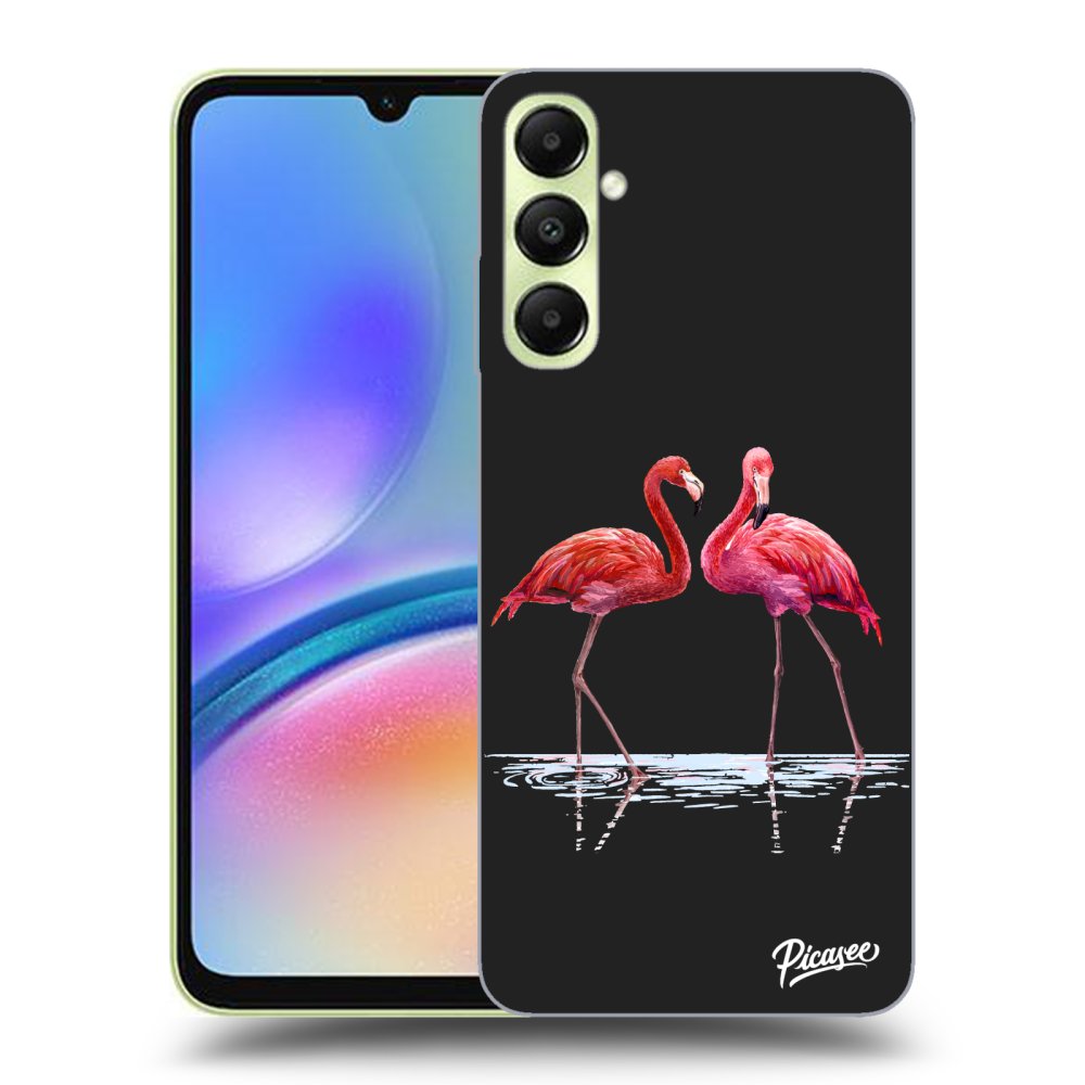 Samsung Galaxy A05s A057G Hülle - Schwarzes Silikon - Flamingos Zu Zweit