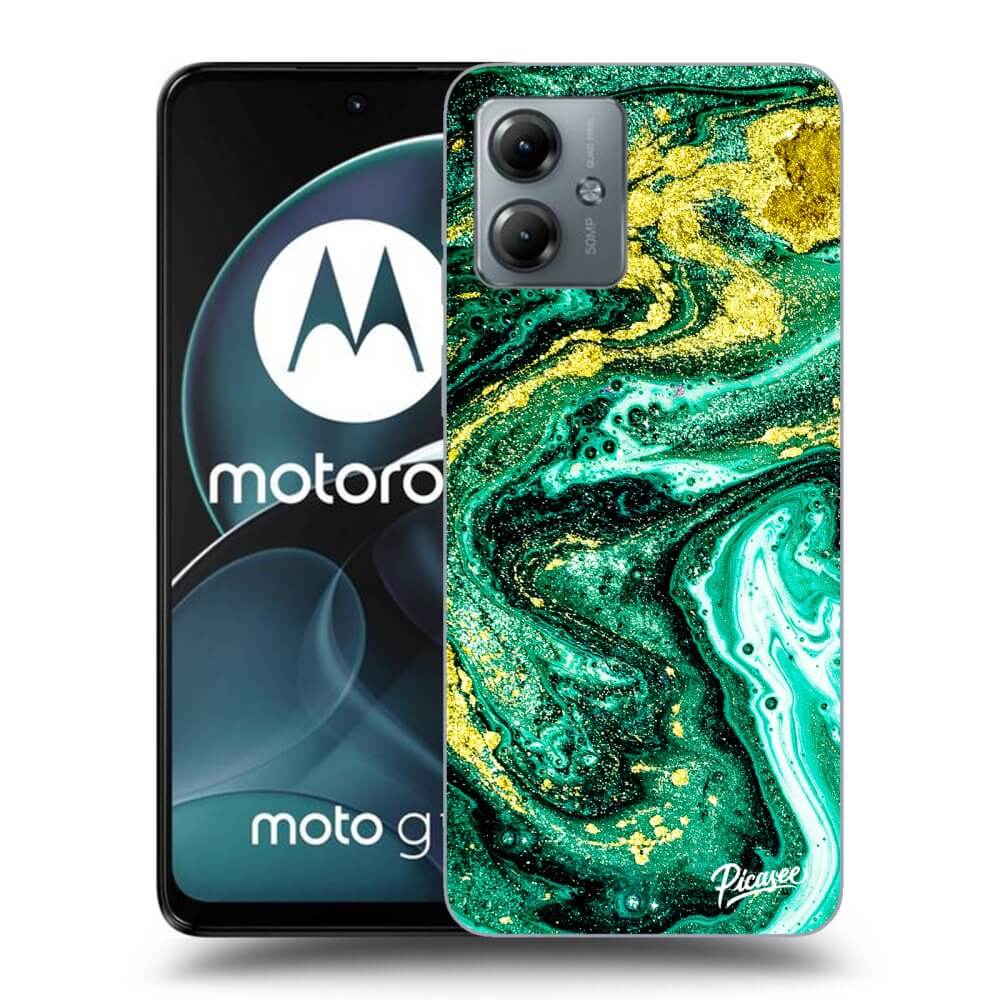 Motorola Moto G14 Hülle - Schwarzes Silikon - Green Gold