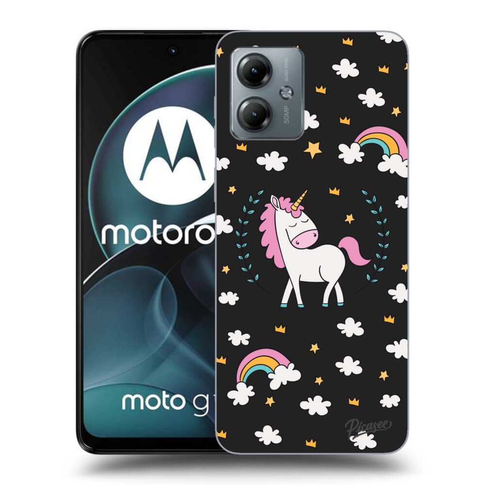 Motorola Moto G14 Hülle - Schwarzes Silikon - Einhorn Sternenhimmel