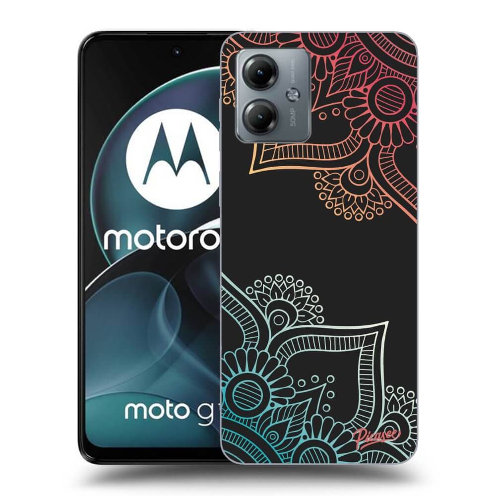 Motorola Moto G14 Hülle - Schwarzes Silikon - Blumenmuster