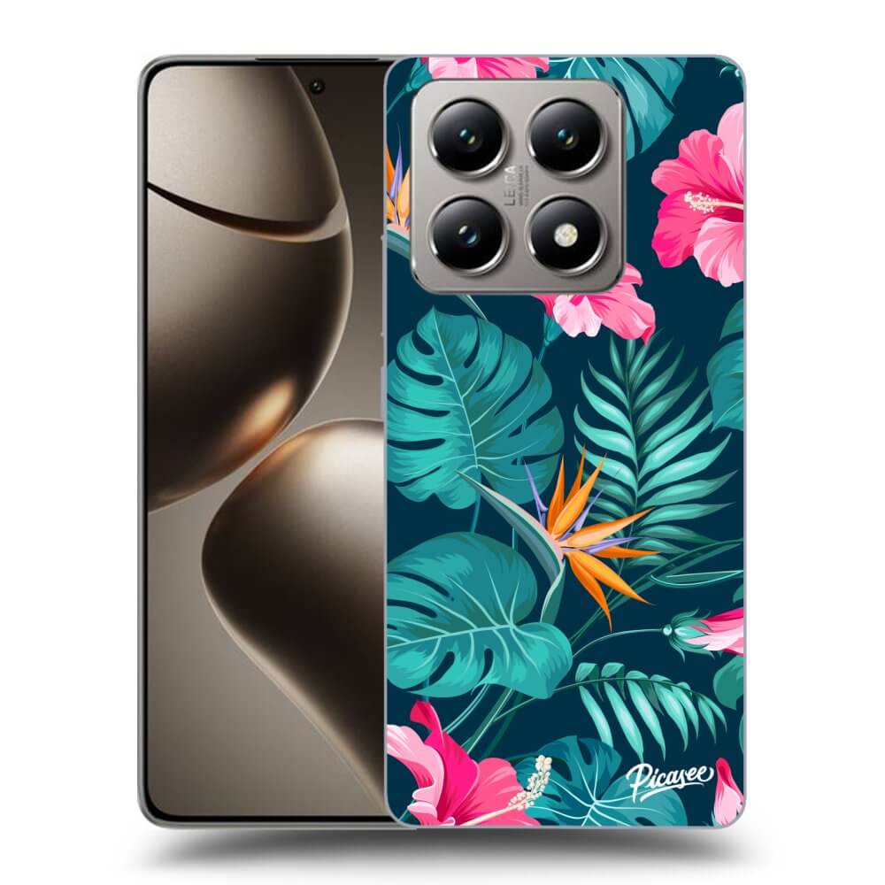 Xiaomi 14T Pro Hülle - Schwarzes Silikon - Pink Monstera