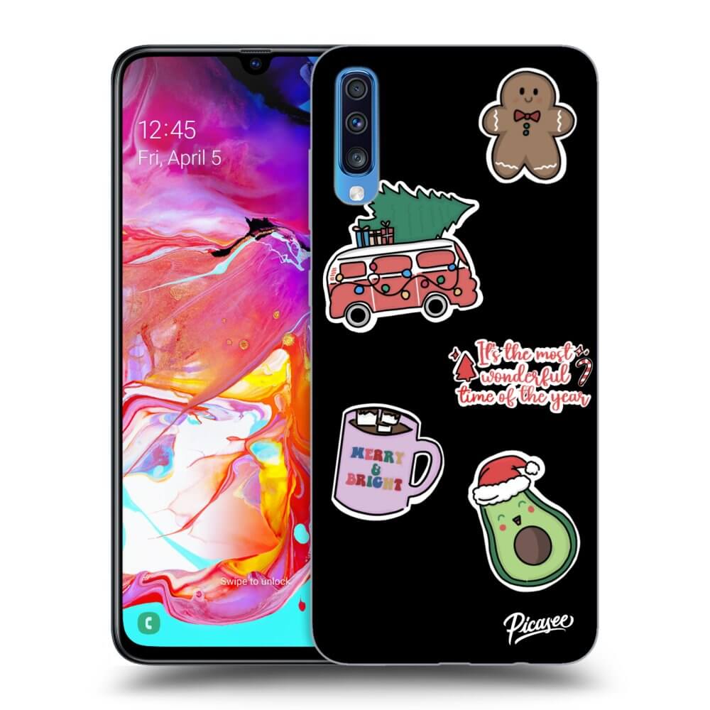 Samsung Galaxy A70 A705F Hülle - Schwarzes Silikon - Christmas Stickers